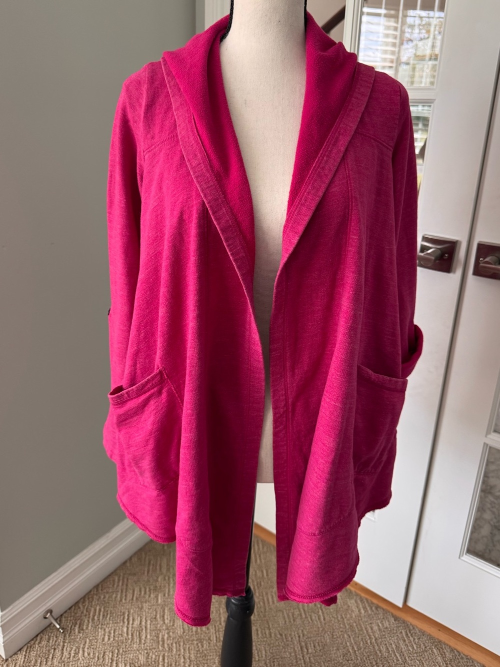 Splendid Hooded Open Front Asymmetrical Cardigan Pink S Flowy Hoodie Barbie Cozy